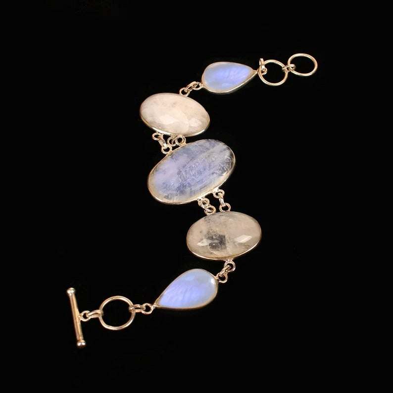 92.5 Sterling Silver Rainbow Moonstone Gemstone Bracelet