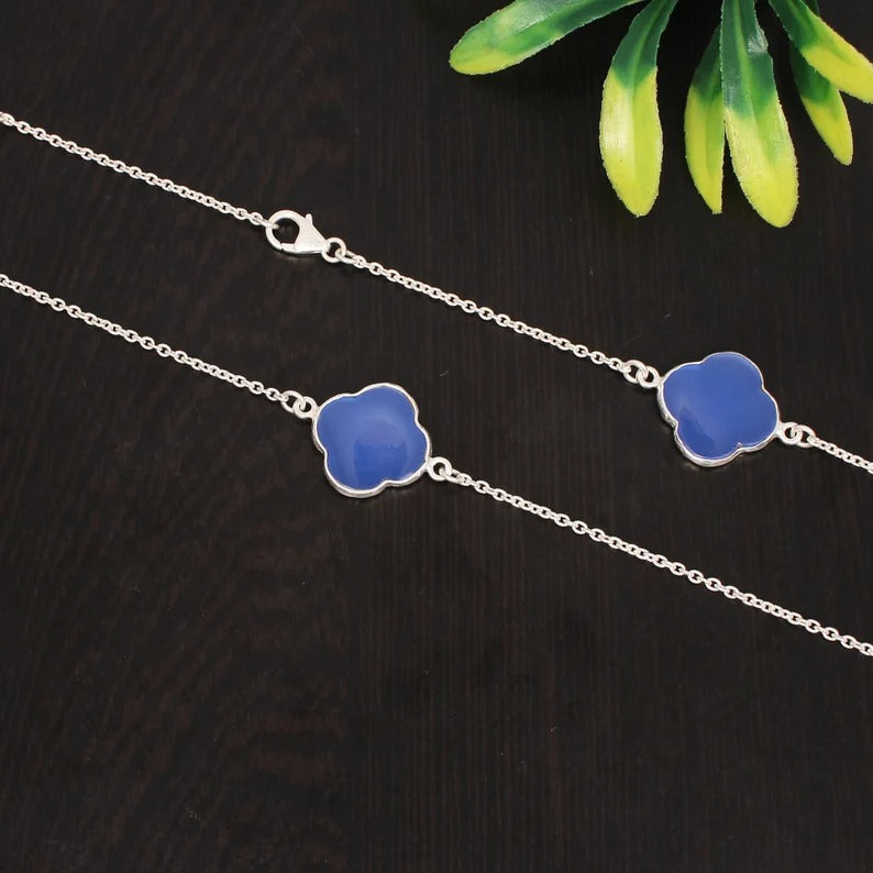 Elegant Chalcedony Gemstone Sterling Silver Necklace