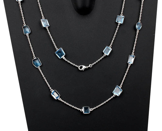 Swiss Blue Topaz Gemstone Sterling Silver Necklace