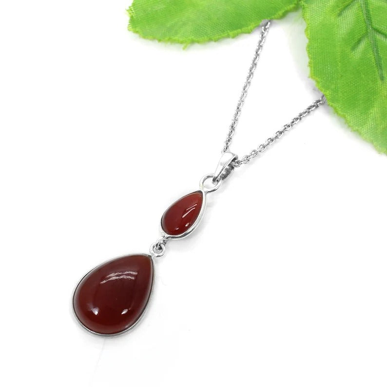 Red Jasper Gemstone 92.5 Sterling Silver Necklace