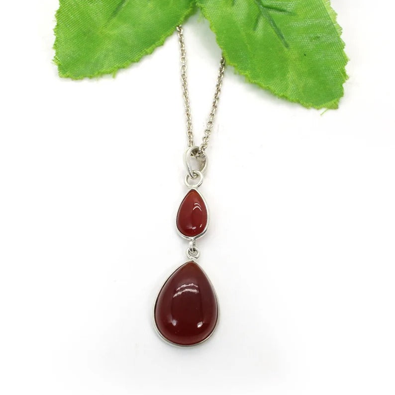 Red Jasper Gemstone 92.5 Sterling Silver Necklace