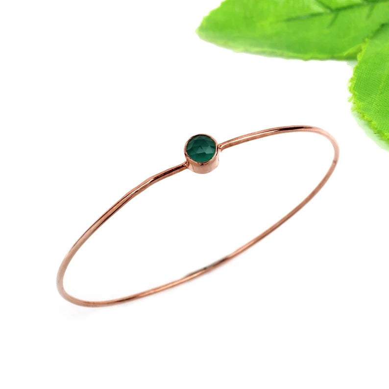 Green Onyx Gemstone 92.5 Sterling Silver Bangle