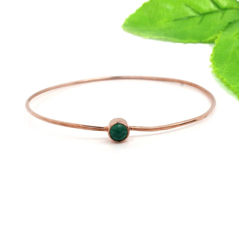 Green Onyx Gemstone 92.5 Sterling Silver Bangle