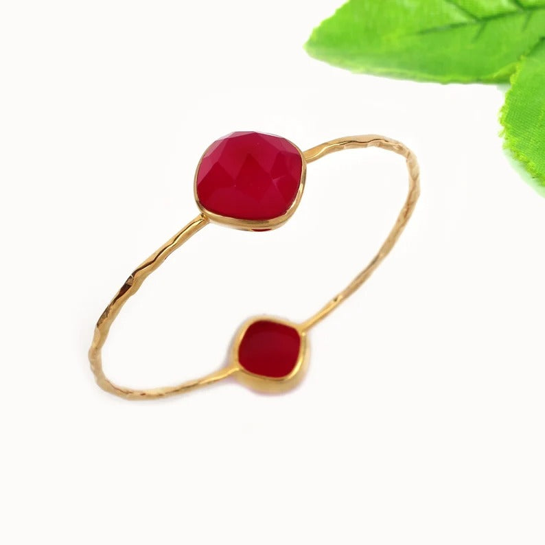 Fuchsia Chalcedony Gemstone Sterling Silver Bangle