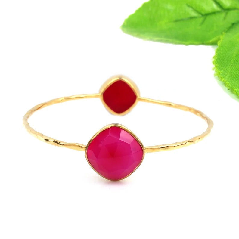 Fuchsia Chalcedony Gemstone Sterling Silver Bangle