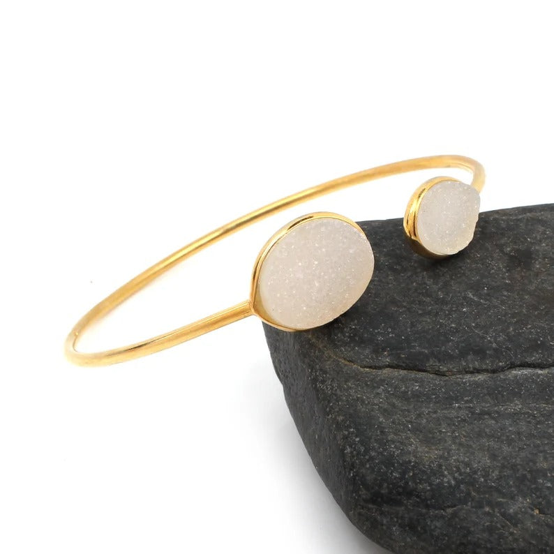 White Druzy Gemstone Sterling Silver Bangle