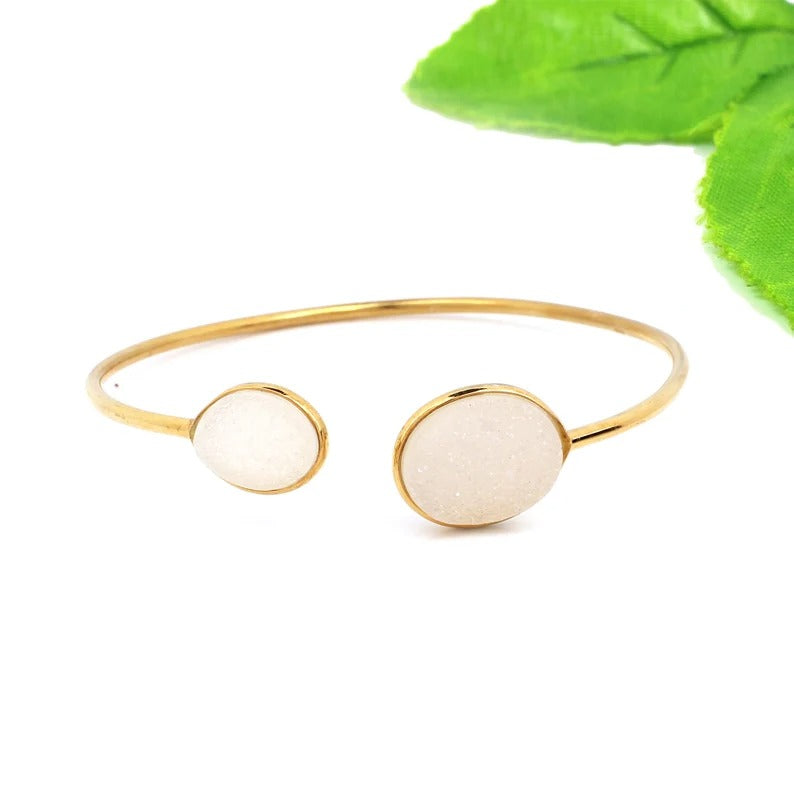 White Druzy Gemstone Sterling Silver Bangle