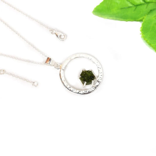 Chinese Green Moldavite Gemstone 92.5 Sterling Silver Necklace