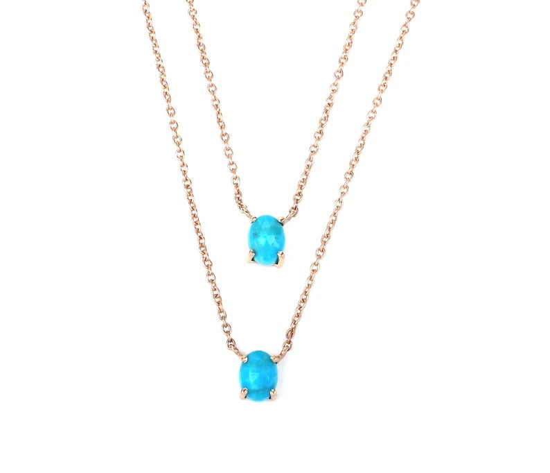 Turquoise Gemstone Double Layer Chain 92.5 Silver Necklace