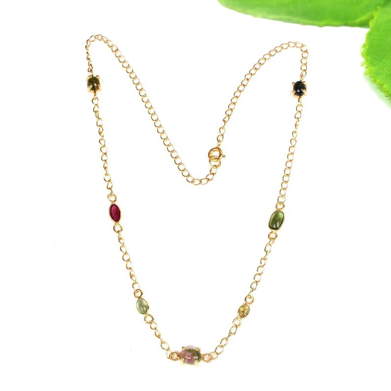 Natural Multi Tourmaline Gemstone 92.5 Sterling Silver Necklace