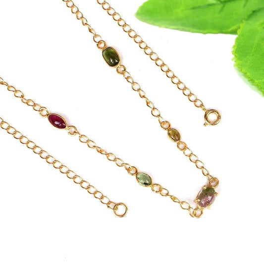 Natural Multi Tourmaline Gemstone 92.5 Sterling Silver Necklace