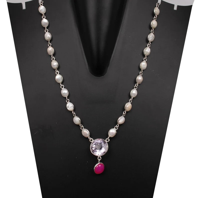 92.5 Sterling Silver Multi Gemstone Necklace