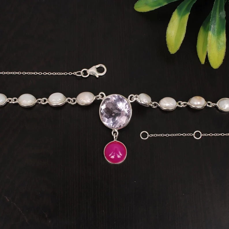 92.5 Sterling Silver Multi Gemstone Necklace