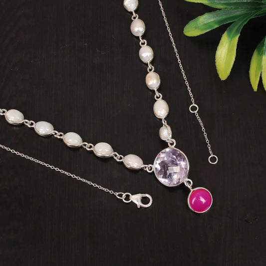 92.5 Sterling Silver Multi Gemstone Necklace