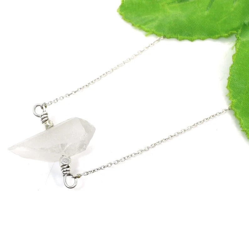 92.5 Sterling Silver Raw Crystal Gemstone Necklace