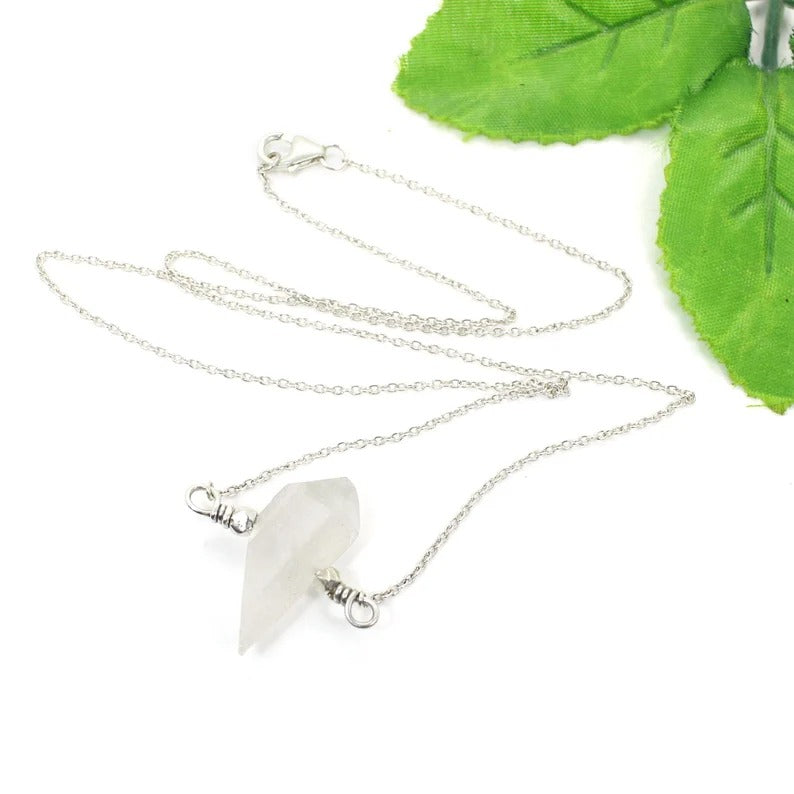 92.5 Sterling Silver Raw Crystal Gemstone Necklace