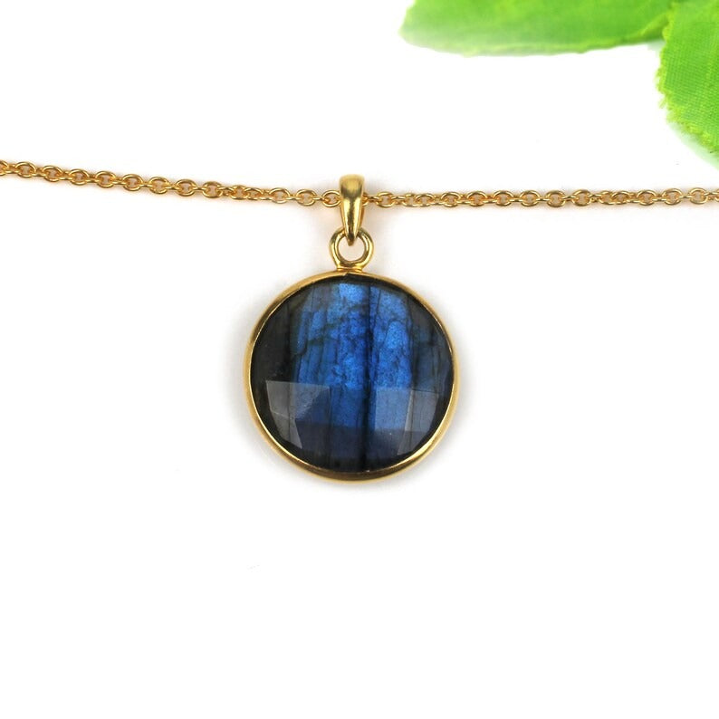 Natural Labradorite Gemstone 92.5 Sterling Silver Necklace