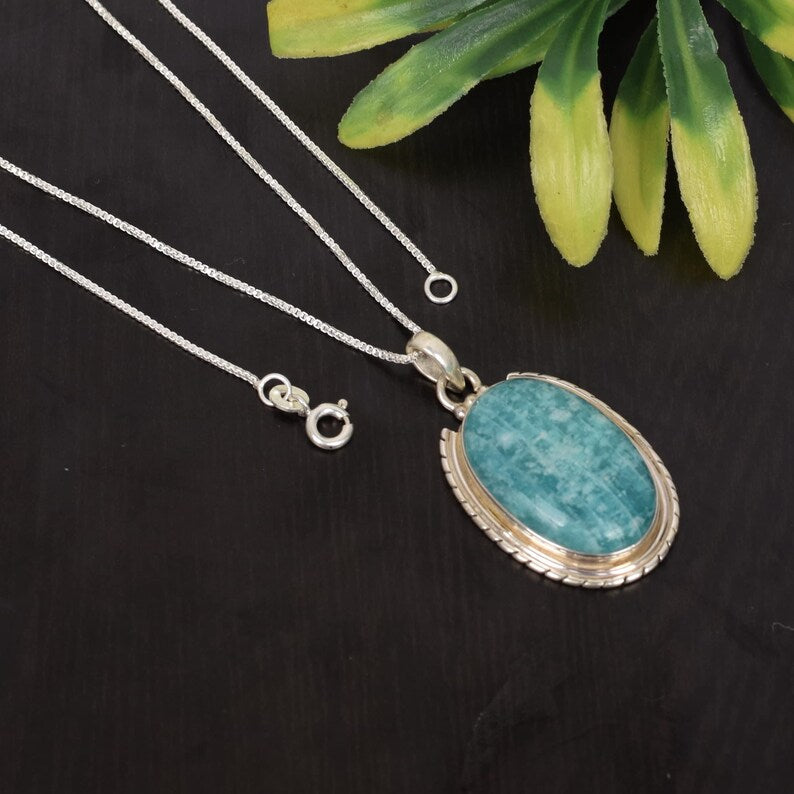 92.5 Sterling Silver Amazonite Gemstone Necklace