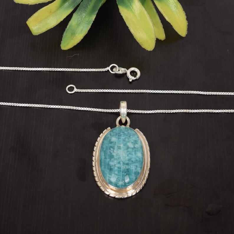 92.5 Sterling Silver Amazonite Gemstone Necklace