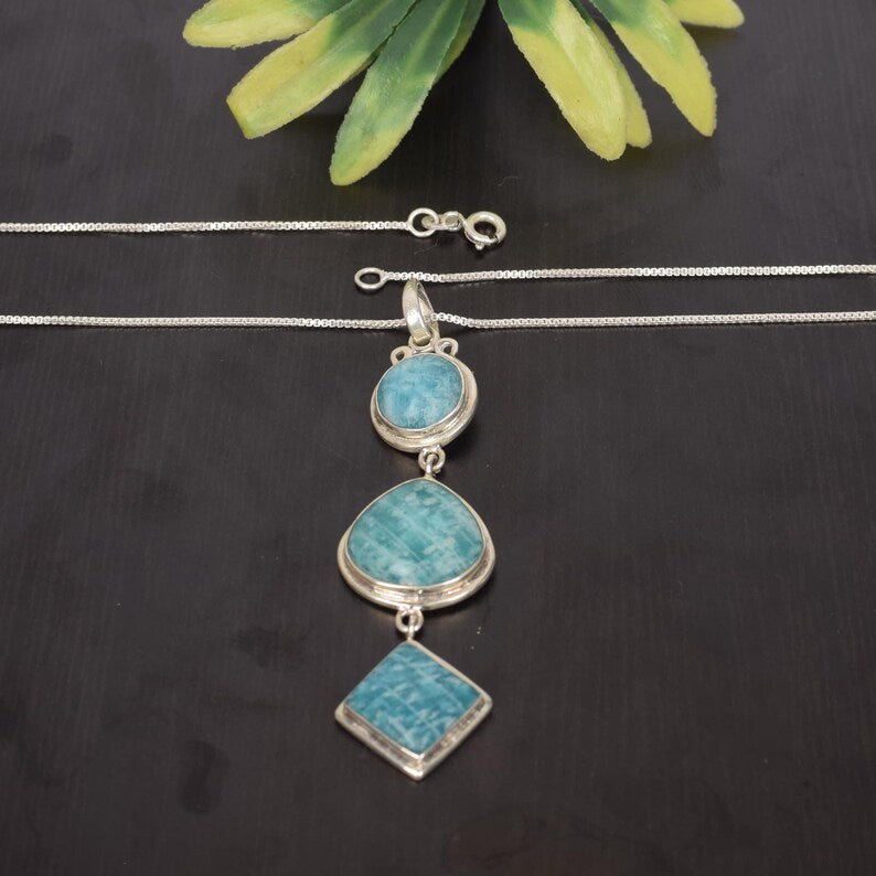 Amazonite Gemstone 92.5 Sterling Silver Necklace