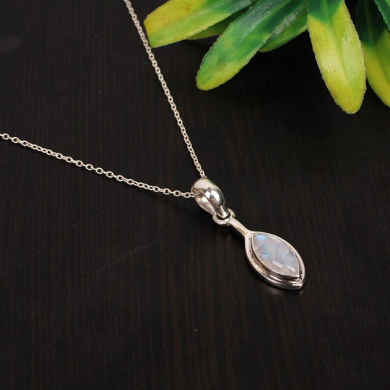 Rainbow Moonstone Gemstone 92.5 Sterling Silver Necklace