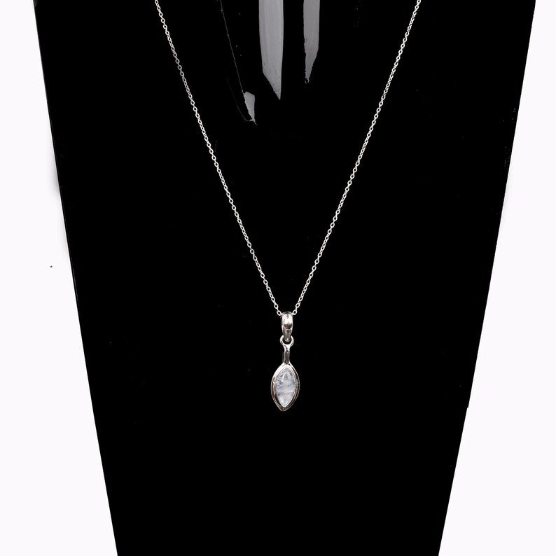 Rainbow Moonstone Gemstone 92.5 Sterling Silver Necklace