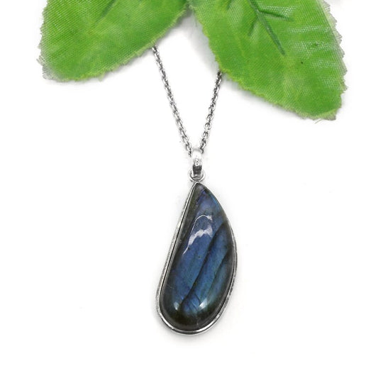 Blue Fire Labradorite Gemstone 92.5 Sterling Silver Necklace