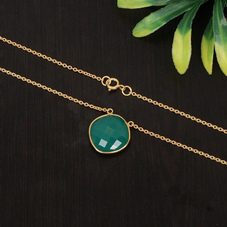 Green Onyx Gemstone 92.5 Sterling Silver Necklace