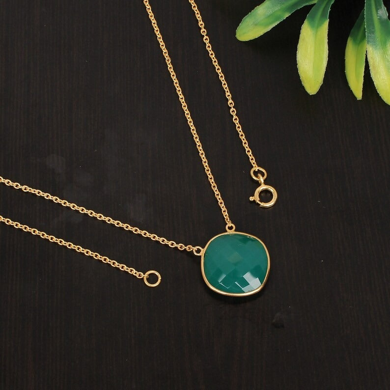 Green Onyx Gemstone 92.5 Sterling Silver Necklace