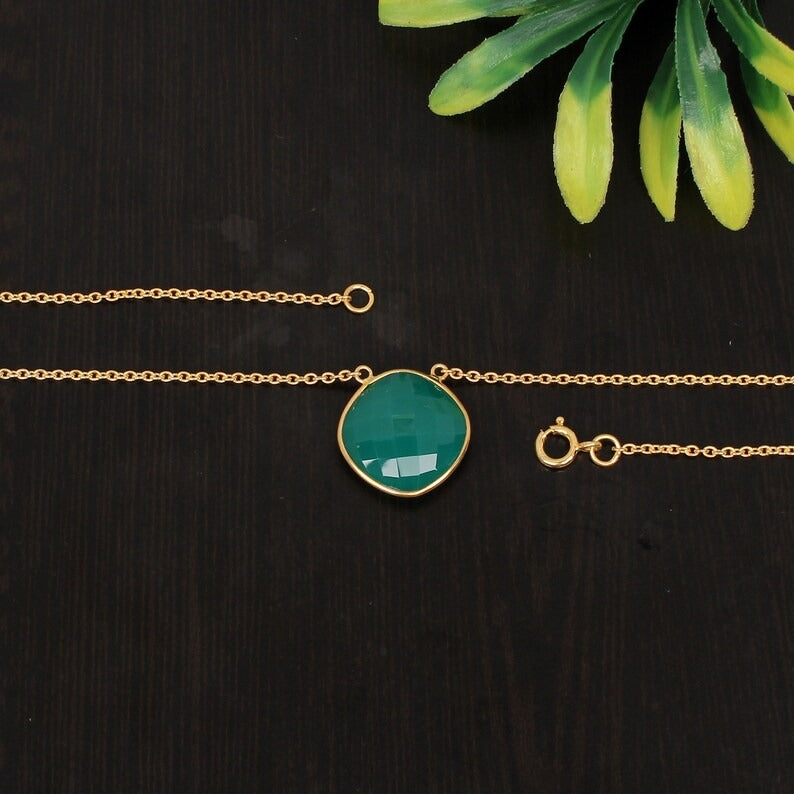 Green Onyx Gemstone 92.5 Sterling Silver Necklace