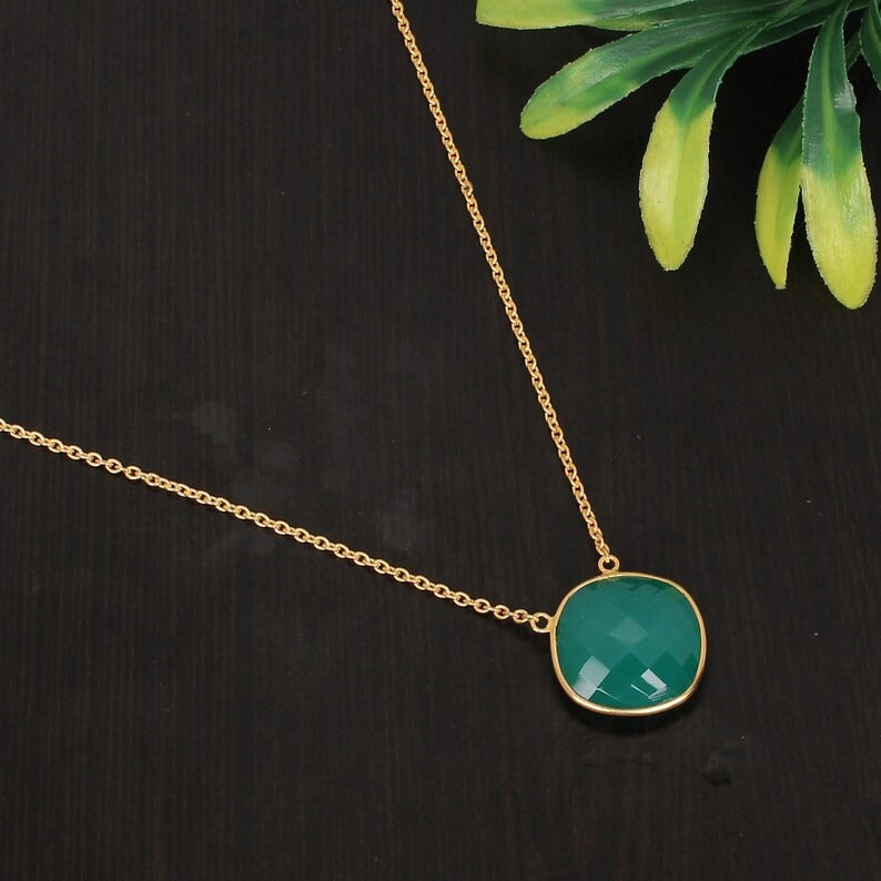 Green Onyx Gemstone 92.5 Sterling Silver Necklace