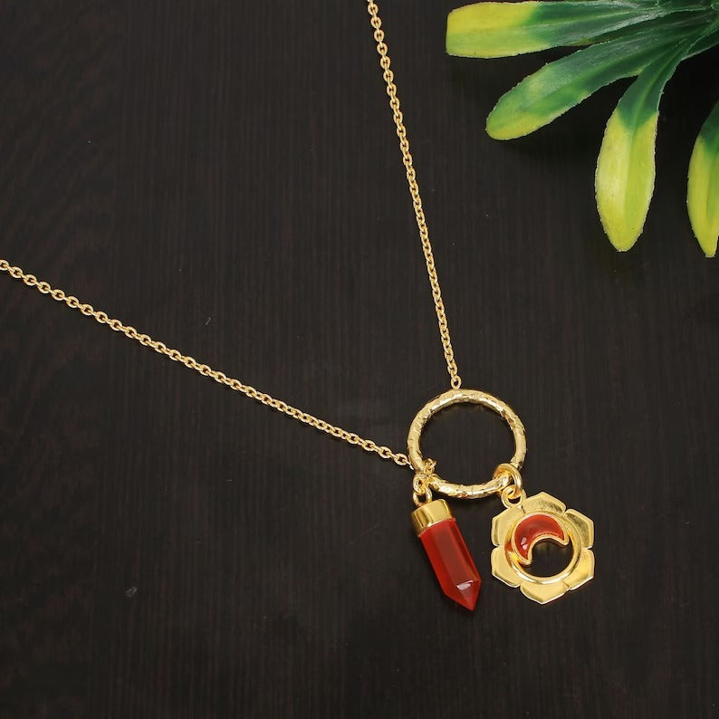 Natural Carnelian Gemstone 92.5 Sterling Silver Necklace