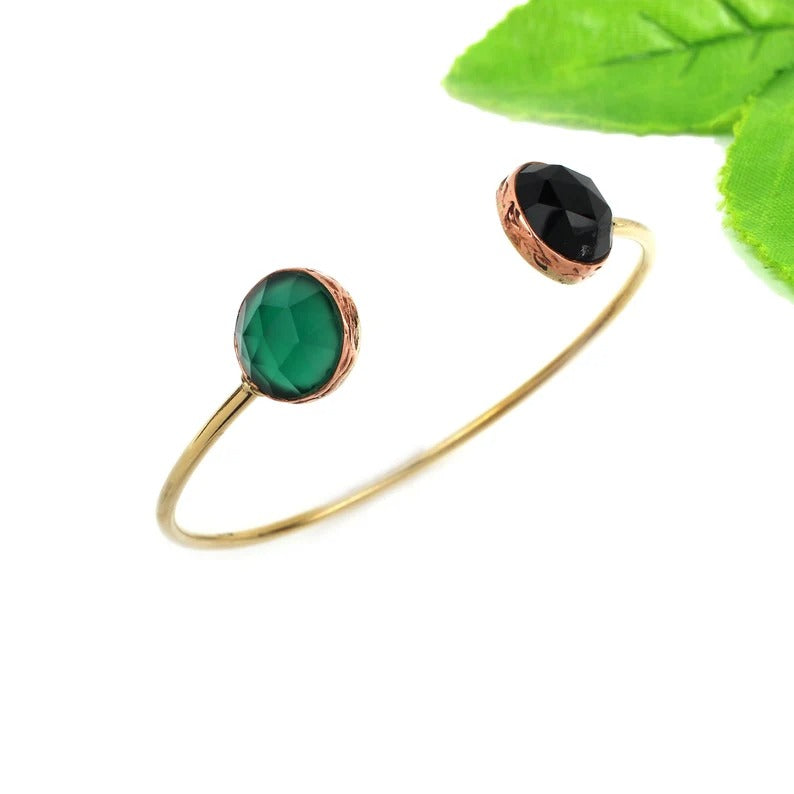 Green & Black Onyx Gemstone 92.5 Sterling Silver Bangle