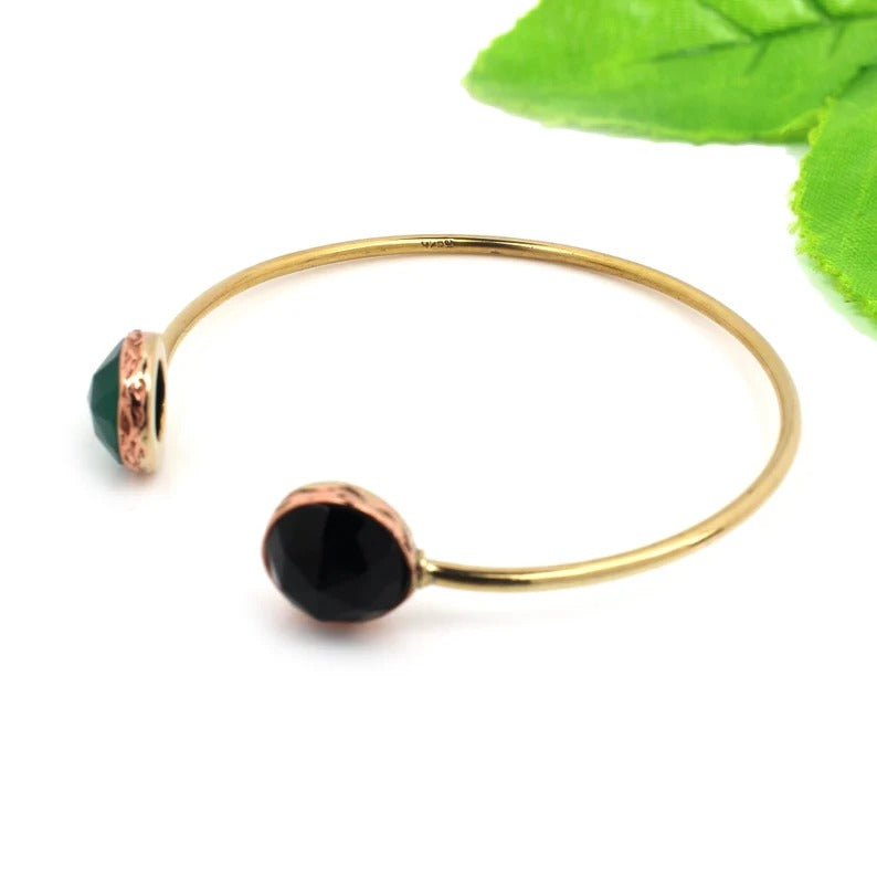 Green & Black Onyx Gemstone 92.5 Sterling Silver Bangle