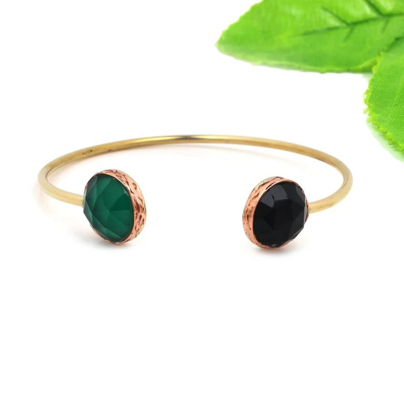 Green & Black Onyx Gemstone 92.5 Sterling Silver Bangle