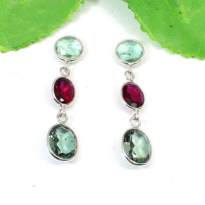 Aquamarine Gemstone 92.5 Sterling Silver Earrings