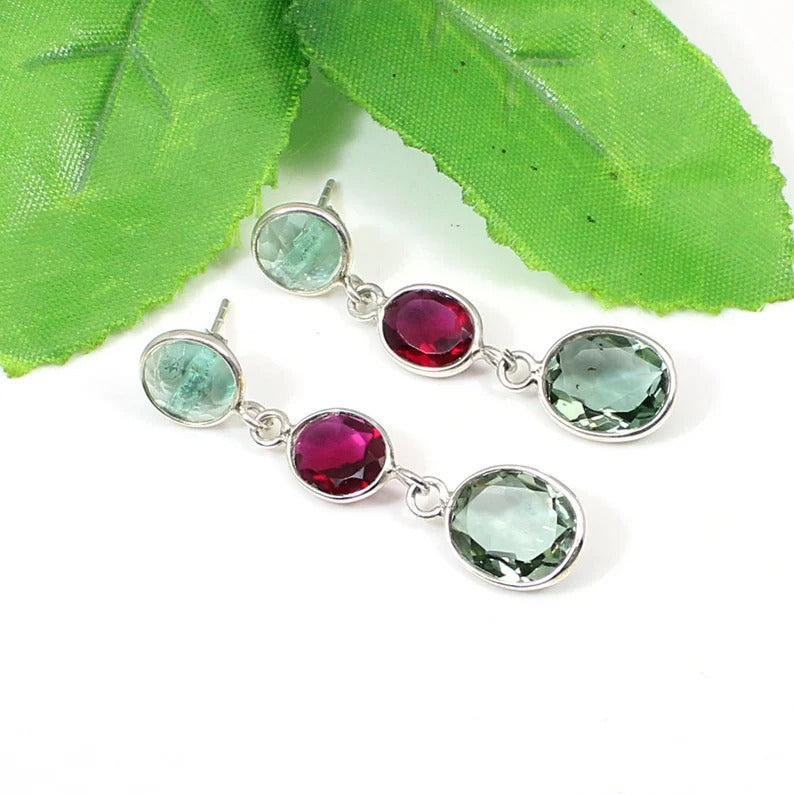 Aquamarine Gemstone 92.5 Sterling Silver Earrings