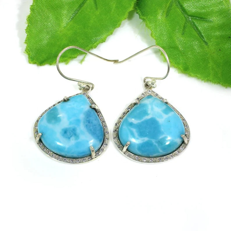 Synthetic Larimar Gemstone 92.5 Sterling Silver Earrings