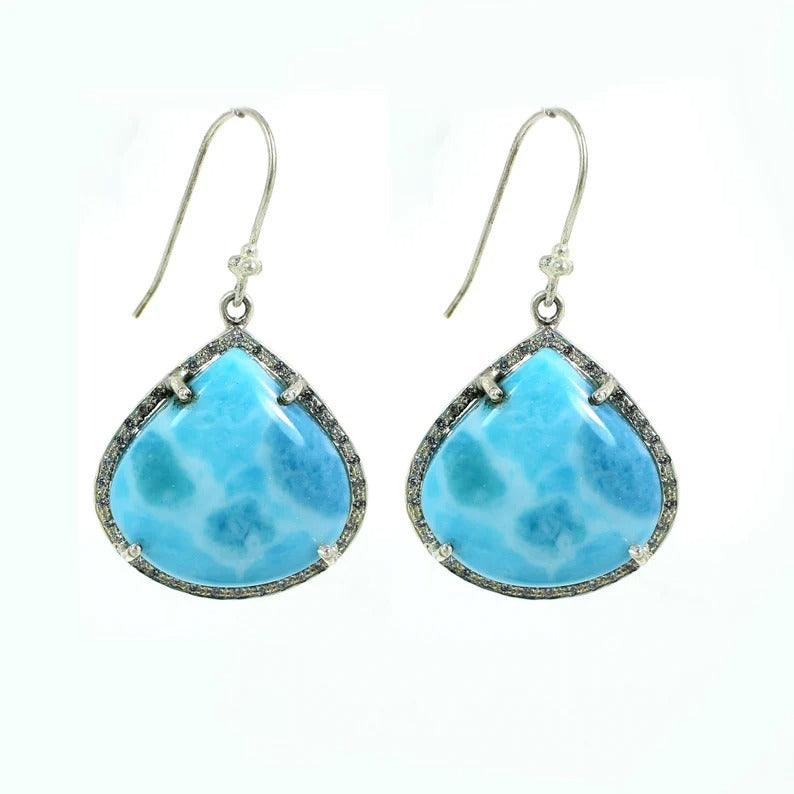 Synthetic Larimar Gemstone 92.5 Sterling Silver Earrings