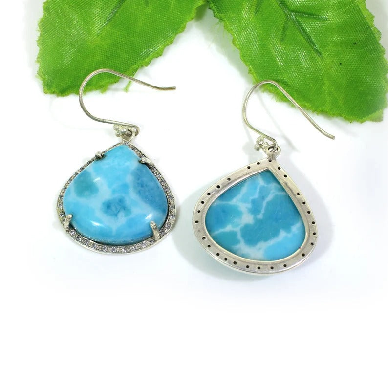 Synthetic Larimar Gemstone 92.5 Sterling Silver Earrings