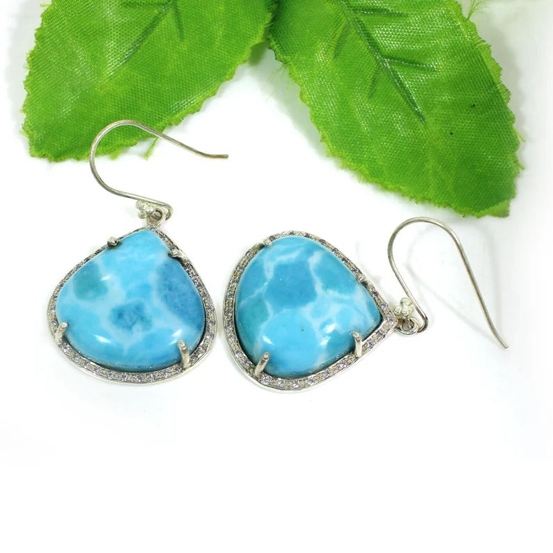 Synthetic Larimar Gemstone 92.5 Sterling Silver Earrings