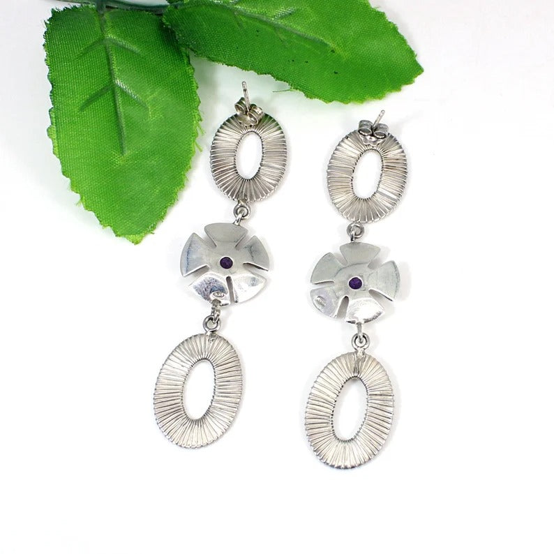 Amethyst Gemstone Unique Designer Sterling Silver Earrings