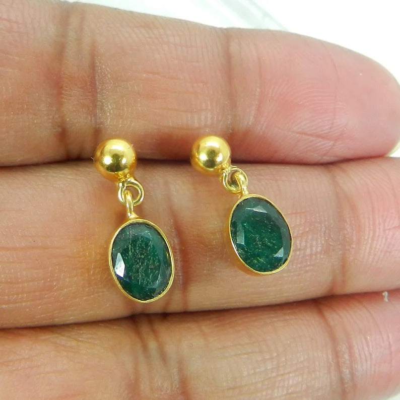 Emerald Corundum 92.5 Sterling Silver Earrings