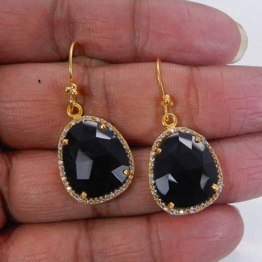 Black Onyx Gemstone 92.5 Sterling Silver Earrings