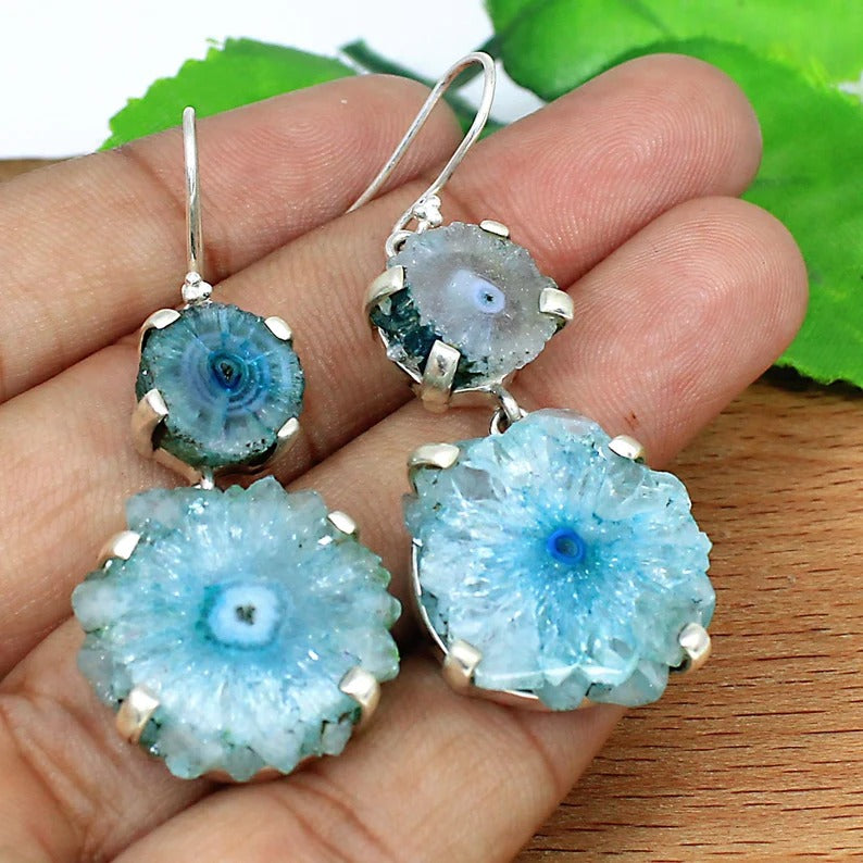 92.5 Sterling Silver Solar Quartz Druzy Gemstone Earrings