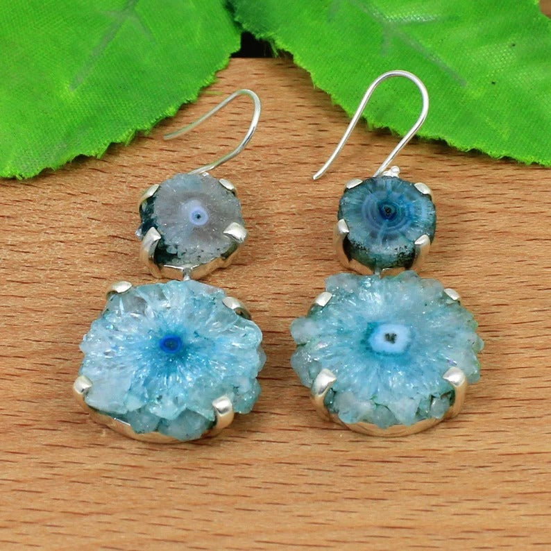 92.5 Sterling Silver Solar Quartz Druzy Gemstone Earrings