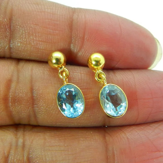 Natural Sky Blue Topaz 92.5 Sterling Silver Earrings