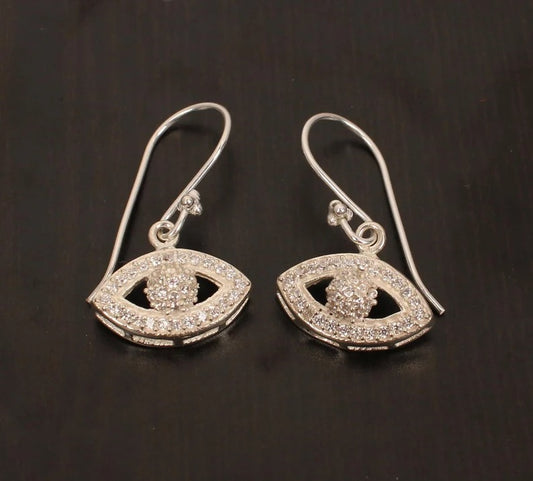 Beautiful Cubic Zircon Evil Eye 92.5 Solid Silver Earrings