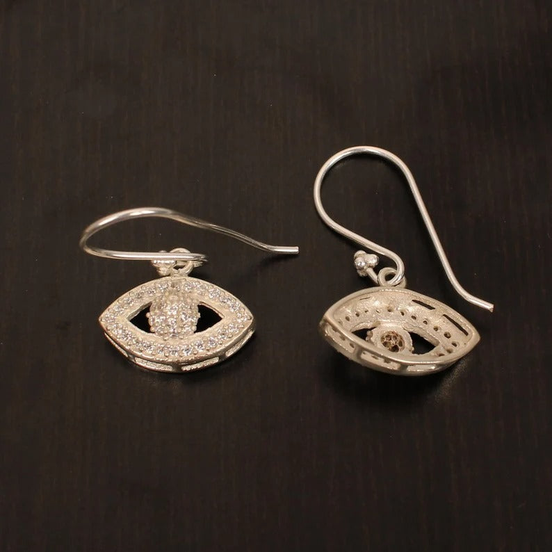 Beautiful Cubic Zircon Evil Eye 92.5 Solid Silver Earrings