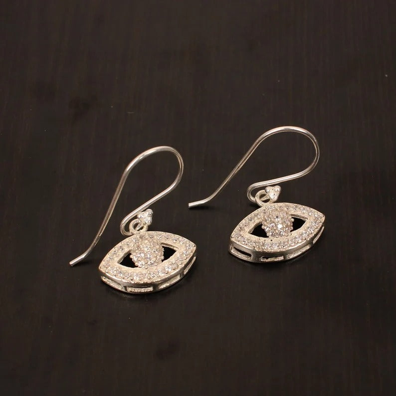 Beautiful Cubic Zircon Evil Eye 92.5 Solid Silver Earrings